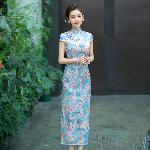 WX-春秋款真丝旗袍年轻款高端气质长款改良版桑蚕丝连衣裙 商品图1
