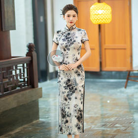 WX-新款真丝旗袍年轻款修身气质长款改良版手工缝制桑蚕丝起泡