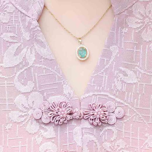 QYMLRX-131337 -Y V领印花短袖连衣裙2024年新款夏季季中长款复古盘扣中式国风裙 商品图3