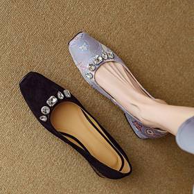 【预售5天】浅口单鞋女2024秋季新款方头粗跟水钻通勤工作女鞋仙女风高跟鞋女NJMK&K1073