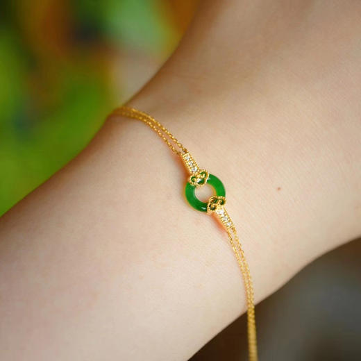 龢盒原创 18k金镶翡翠平安圈手链 商品图5