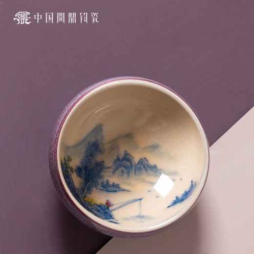 问鼎钧瓷鹅黄青花平口杯(鱼游春水)单杯 商品图2