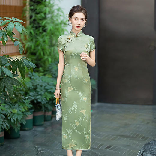 WX-春季新款提花真丝旗袍中式桑蚕丝金丝高端手工缝制宴席 商品图1