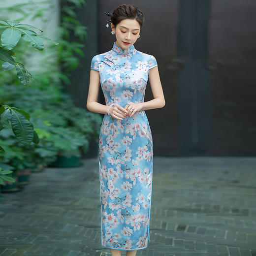 WX-春秋款真丝旗袍年轻款高端气质长款改良版桑蚕丝连衣裙 商品图2