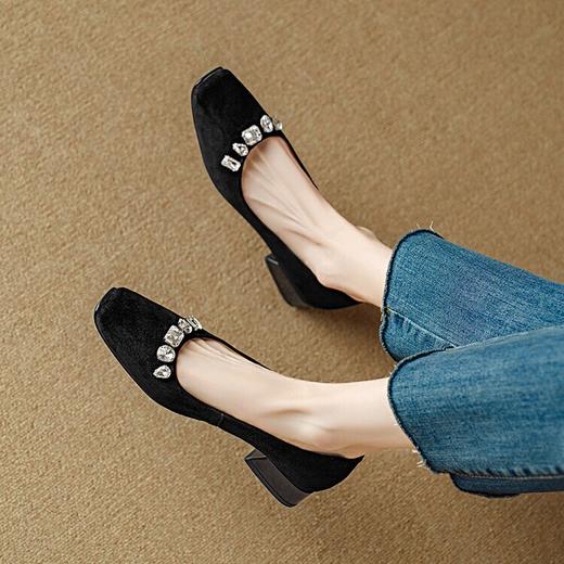 【预售5天】浅口单鞋女2024秋季新款方头粗跟水钻通勤工作女鞋仙女风高跟鞋女NJMK&K1073 商品图3