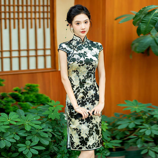 WX-春季新款真丝旗袍中式桑蚕丝连衣裙手工缝制宴席日常可穿 商品图1