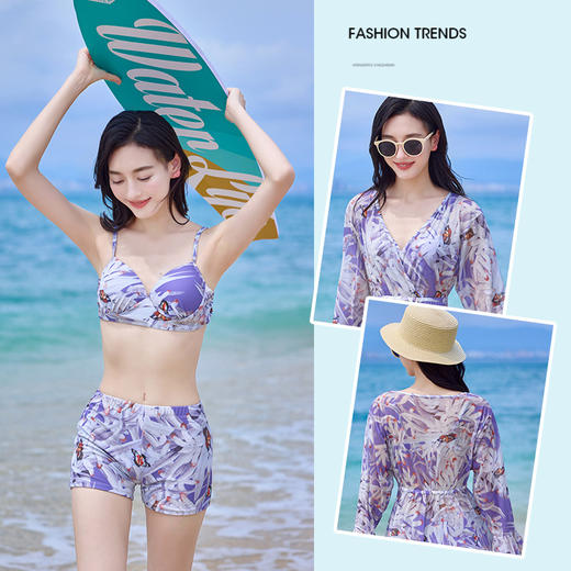 泳衣女韩国ins性感显瘦遮肚分体比基尼bikini三件套长袖泳装大码 商品图3