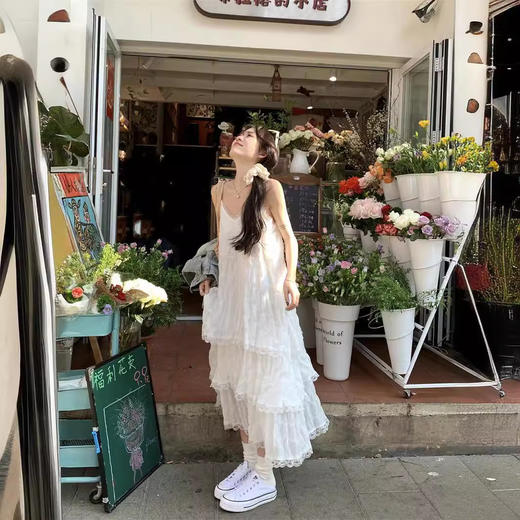 【甜美减龄！法式吊带蛋糕连衣裙】白色女装夏季度假风小个子宽松长裙子 商品图2