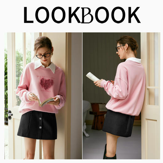 OLrain欧芮儿法式粉色爱心卫衣女早秋2024年新款宽松休闲圆领上衣 商品图4