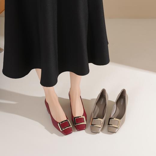 westory春秋新款时尚优雅单鞋方扣水钻气质百搭平底鞋女W24CE74561 商品图3