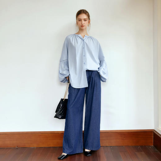 
OLrain欧芮儿法式宽松长袖衬衫女早秋2024年新款设计感灯笼袖衬衣 商品图1