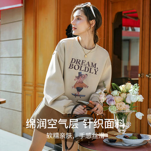 OLrain欧芮儿美式复古卫衣女早秋2024年新款宽松印花小个子上衣 商品图1