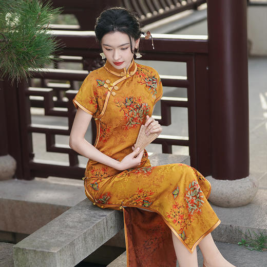 WX-春季新款香云纱100%真丝旗袍中式桑蚕丝连衣裙手工缝制 商品图3