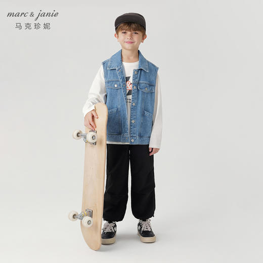 马克珍妮男女童纯棉牛仔马甲儿童夹克背心2024年新款秋装241159 商品图1