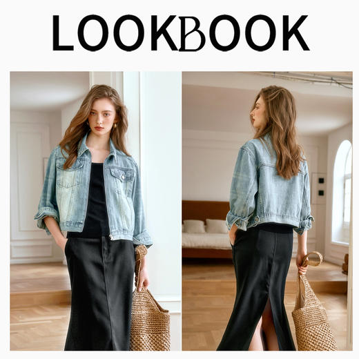 OLrain欧芮儿复古牛仔短外套女早秋2024新款休闲翻领水洗蓝上衣 商品图4