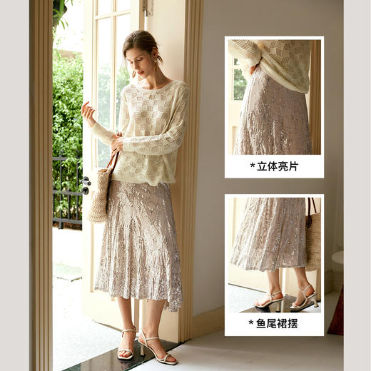 
OLrain欧芮儿法式鱼尾半身裙女早秋2024年新款高腰显瘦亮片中长裙 商品图3