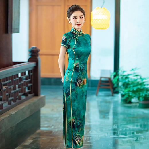 WX-新款真丝旗袍高端气质长款改良版桑蚕丝中国风时尚修身 商品图1