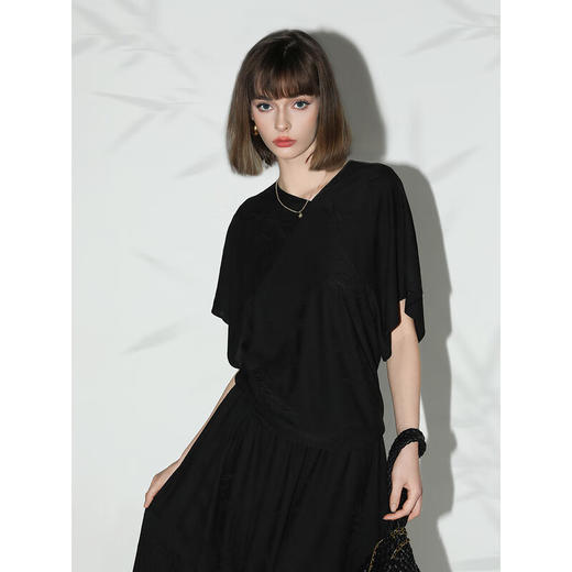 COCOBELLA[竹叶提花]新中式国风蝙蝠袖针织衫松弛感上衣TS7019 商品图2