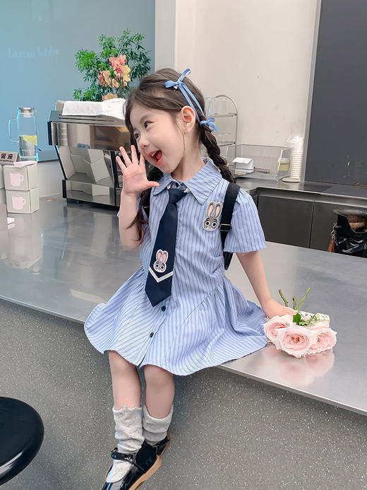 【YW】无忧购儿童学院风条纹衬衫公主连衣裙X9089（截单后7天发货)25年清仓捡漏 商品图3