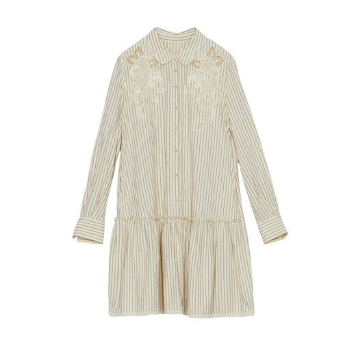 谜底衬衫式连衣裙长袖2024秋新品通勤风条纹宽松直筒裙243ML1045 商品图4