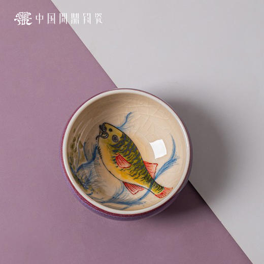 问鼎钧瓷鹅黄青花平口杯（鱼游濠水）（缺货） 商品图1