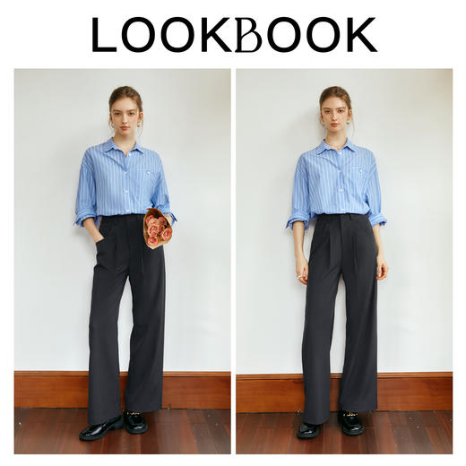 
OLrain欧芮儿法式深灰休闲裤女早秋2024新款高腰通勤直筒宽松西裤 商品图4