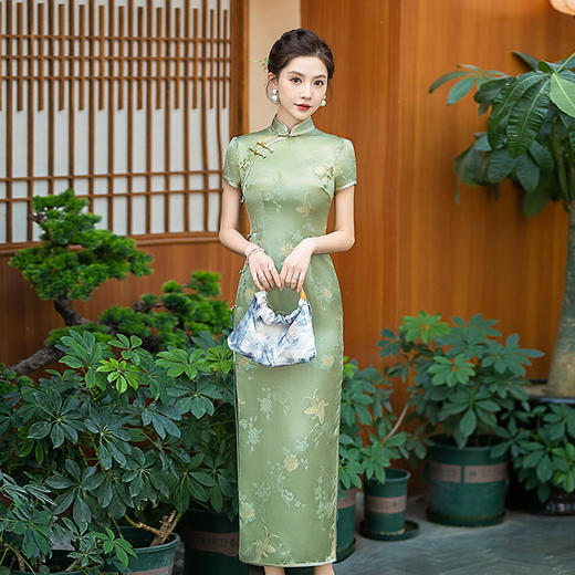 WX-春季新款提花真丝旗袍中式桑蚕丝金丝高端手工缝制宴席 商品图2