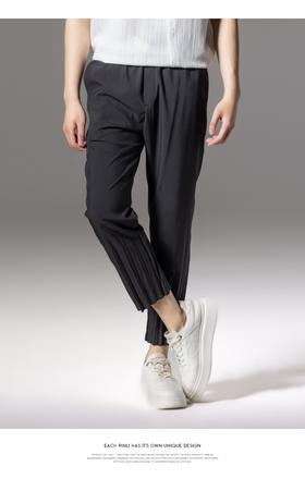 PINLI品立2024夏季新款男装压褶休闲小脚裤薄款九分裤潮牌束脚裤B242117159