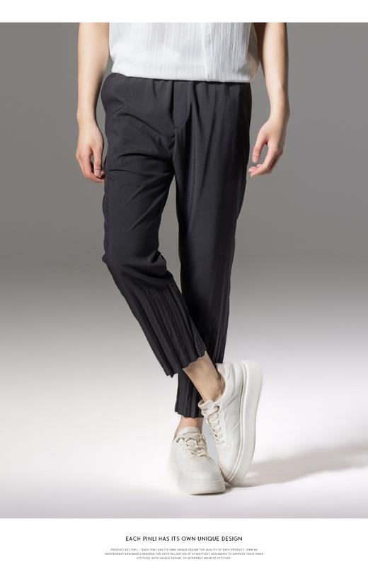 PINLI品立2024夏季新款男装压褶休闲小脚裤薄款九分裤潮牌束脚裤B242117159 商品图0