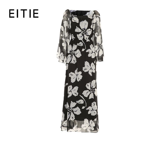 EITIE爱特爱秋新款气质通勤一字领印花收腰连衣裙7907602 商品图5