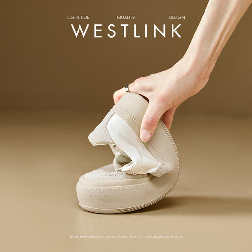 西遇缎面厚底板鞋女新款早春休闲软底配裙子小白鞋增高德训鞋V2747313 商品图2