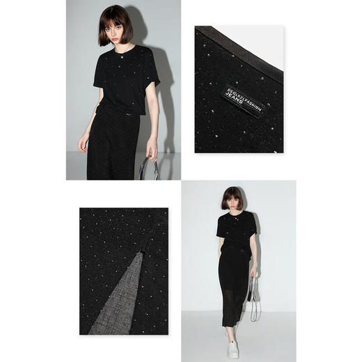 COCOBELLA璀璨星河烫钻肌理感半身裙遮胯裹身雪纺长裙HS7048 商品图2