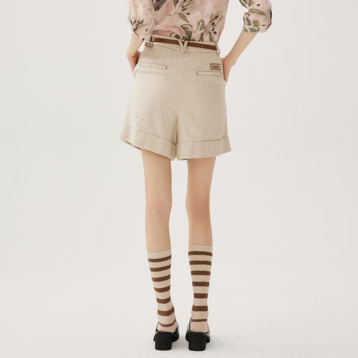 谜底休闲短裤女2024秋新品通勤风百搭棉麻亲肤透气裤子243MK1077 商品图2