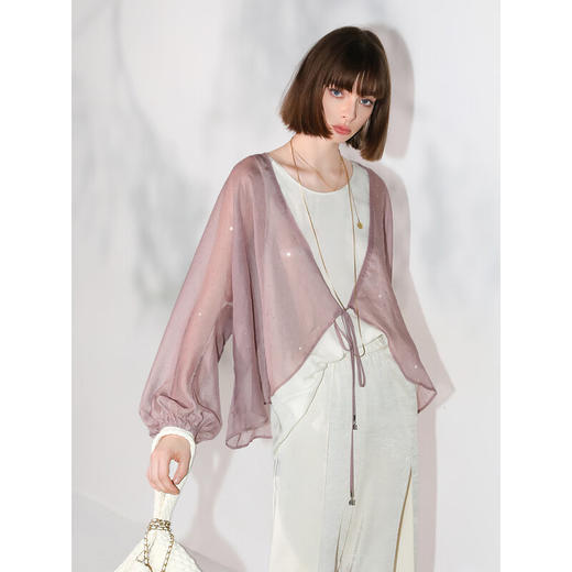 COCOBELLA璀璨星河手工烫钻微透视蝙蝠袖雪纺衫开衫SN7001 商品图2