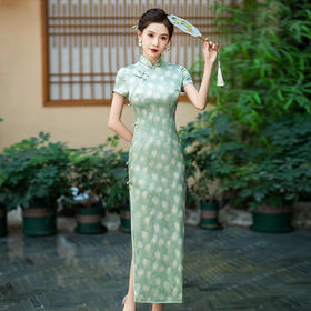 WX-春季新款真丝旗袍中式桑蚕丝连衣裙手工缝制宴席日常可穿