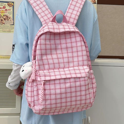 【日系ins风❗️潮流格子书包】小身材大容量，韩版时尚简约书包，男女学生书包，休闲旅行双背包，潮流新款人气情侣包包开学季常备L 商品图3