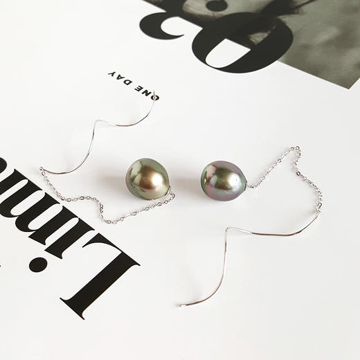 【天然正品】AU750白金镶天然10*11MM大溪地近无暇海水珍珠耳环100724NJS33 商品图4