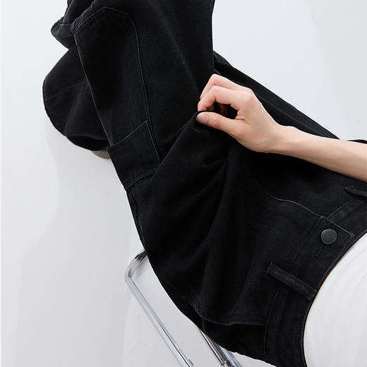 经典百搭日常通勤牛仔裤女中高腰大口袋工装裤直筒裤V3142150 商品图2