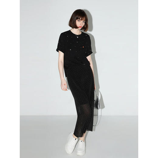 COCOBELLA璀璨星河烫钻肌理感半身裙遮胯裹身雪纺长裙HS7048 商品图3