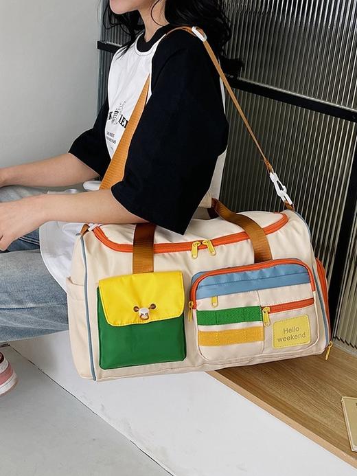 撞色斜挎运动健身包大容量旅游手提行李包时尚外出短途出差旅行包HLY 商品图2