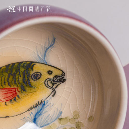 问鼎钧瓷鹅黄青花平口杯（鱼游濠水）（缺货） 商品图2