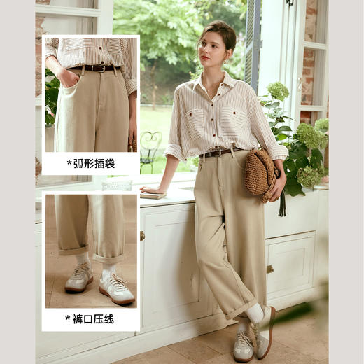 
OLrain欧芮儿浅卡其色休闲裤女长裤早秋2024新款高腰显瘦通勤裤子 商品图3