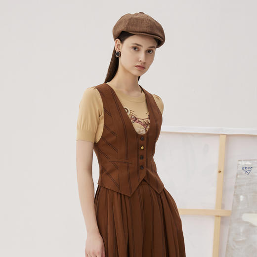 谜底套头针织衫短袖女2024秋新品复古文艺绣花短款上衣243MZ1251 商品图1