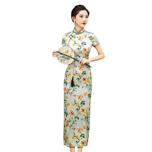 WX-春季新款真丝旗袍中式桑蚕丝连衣裙手工缝制送考宴席日常可穿中国 商品图4