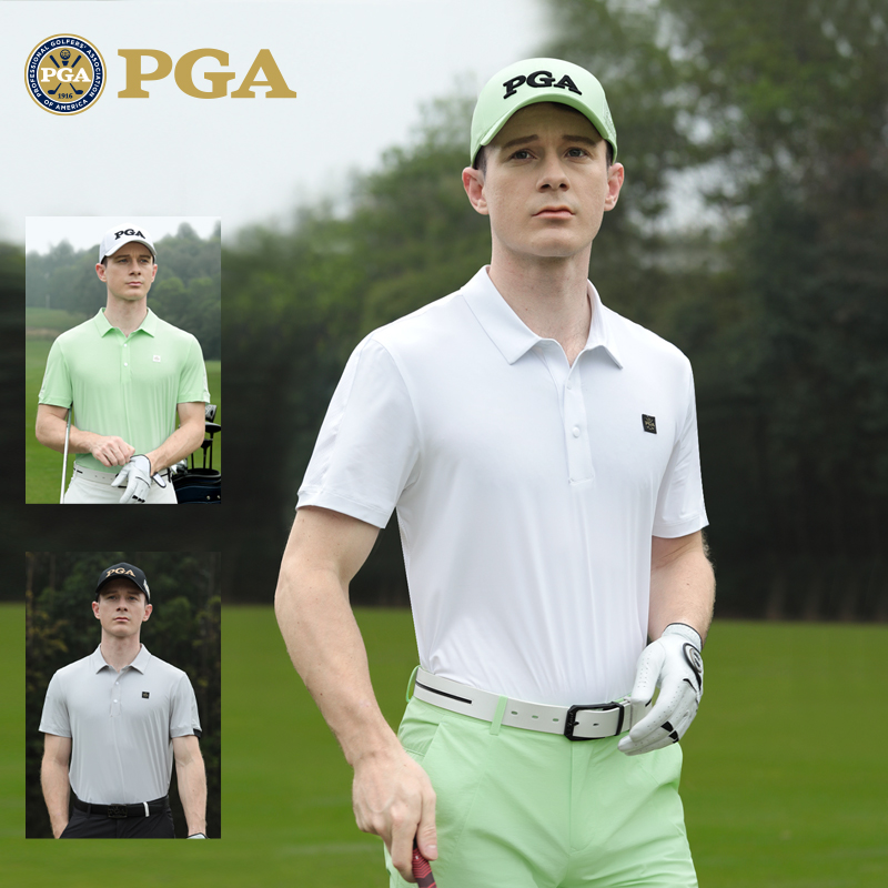 美国PGA 高尔夫服装男士短袖夏季运动t恤透气网布 翻领polo衫男装