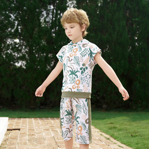 儿童套装2024夏季新款潮帅气印花短袖短裤卫衣男童休闲运动童装 商品图2