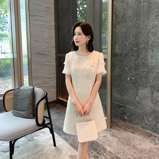 [奢姿轻奢系列]大码女装2024夏季蝴蝶结提花裙子胖妹妹钉珠连衣裙8942810023 商品图1