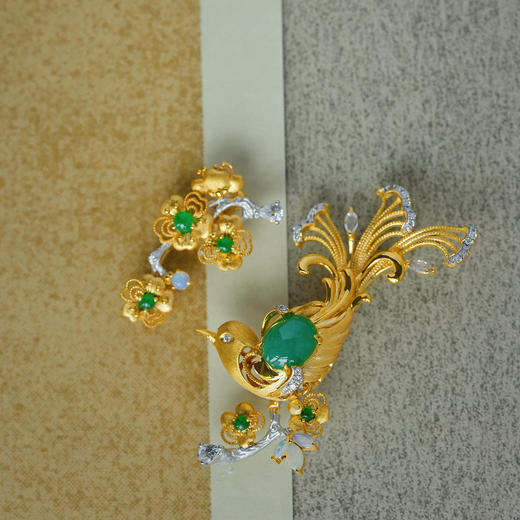 龢盒原创 花间小鸟翡翠胸针套 商品图2