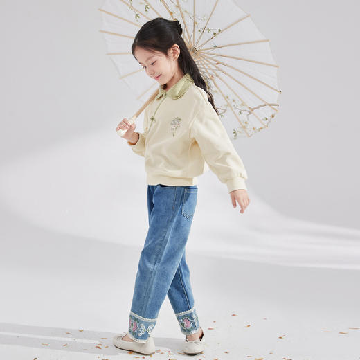笛莎Deesha 女童卫衣2024秋季新款国风翻领卫衣 商品图2