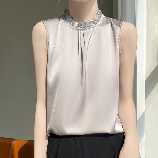 百媚生 立领无袖背心T恤修身上衣百搭打底衫半袖R-D44 商品图10